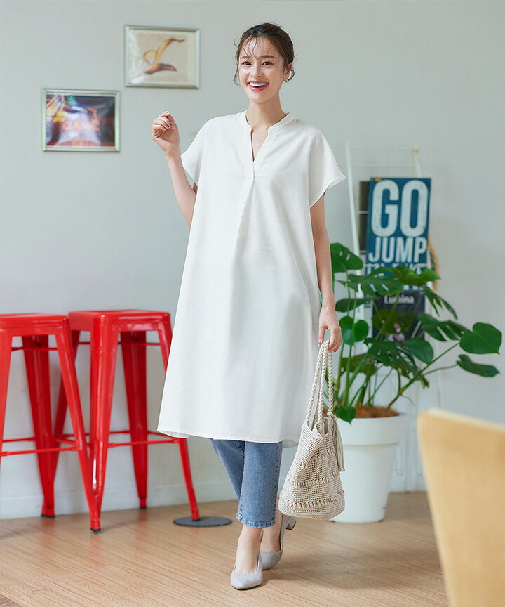 楽天市場】フレンチスリーブリネンスキッパーシャツワンピース