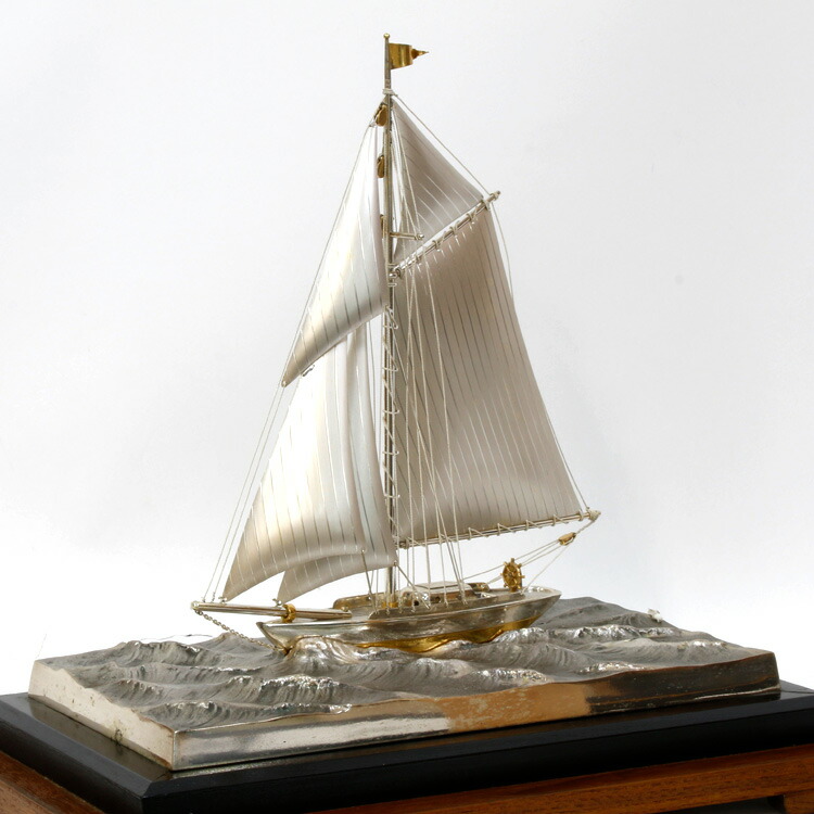 銀メッキ ヨット模型 小型帆船模型 シルバーゴールド装飾 7号 銀メッキ