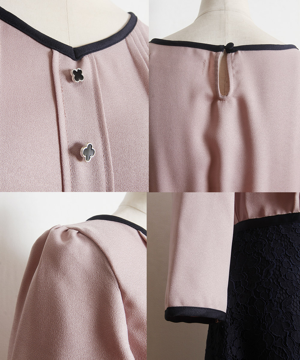 楽天市場】品良く決まる☆レース切替フラワー釦バイカラーワンピース