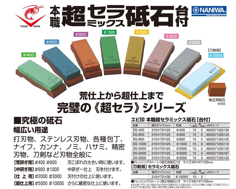 楽天市場】ナニワ エビ印 本職超セラミックス砥石 台付 #5000 SS-5000