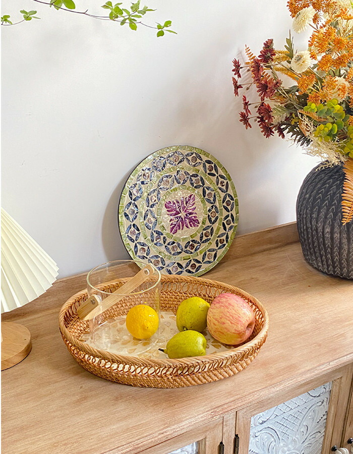 楽天市場】ラタン編み 籐 シェルクラフト シェル 貝殻 トレイ トレー