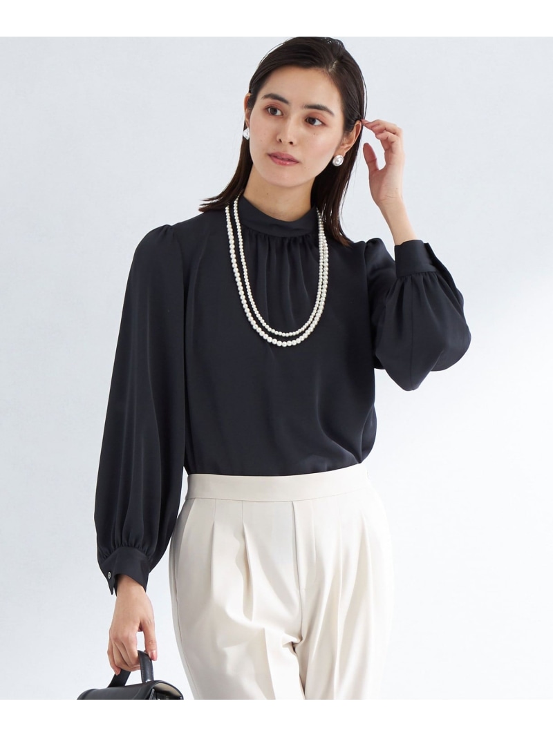 楽天市場】【SALE／70%OFF】サテン スタンドカラー ギャザー ブラウス