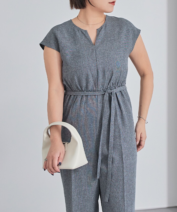 楽天市場】リネンライクヘンリーネックオールインワン ワンピース