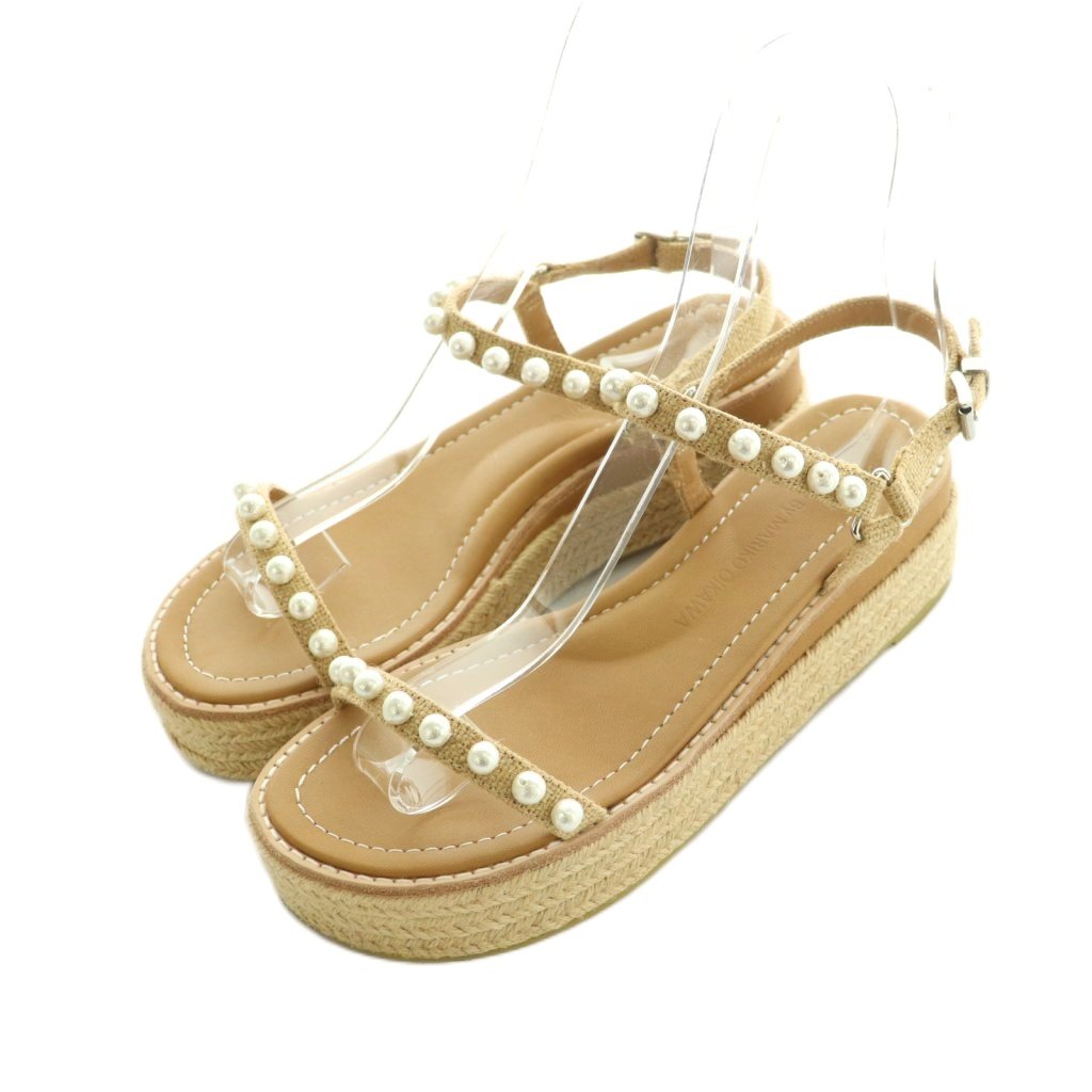 ツルバイマリコオイカワ 38 サンダル ベルベット ビジュー ベロア 厚底