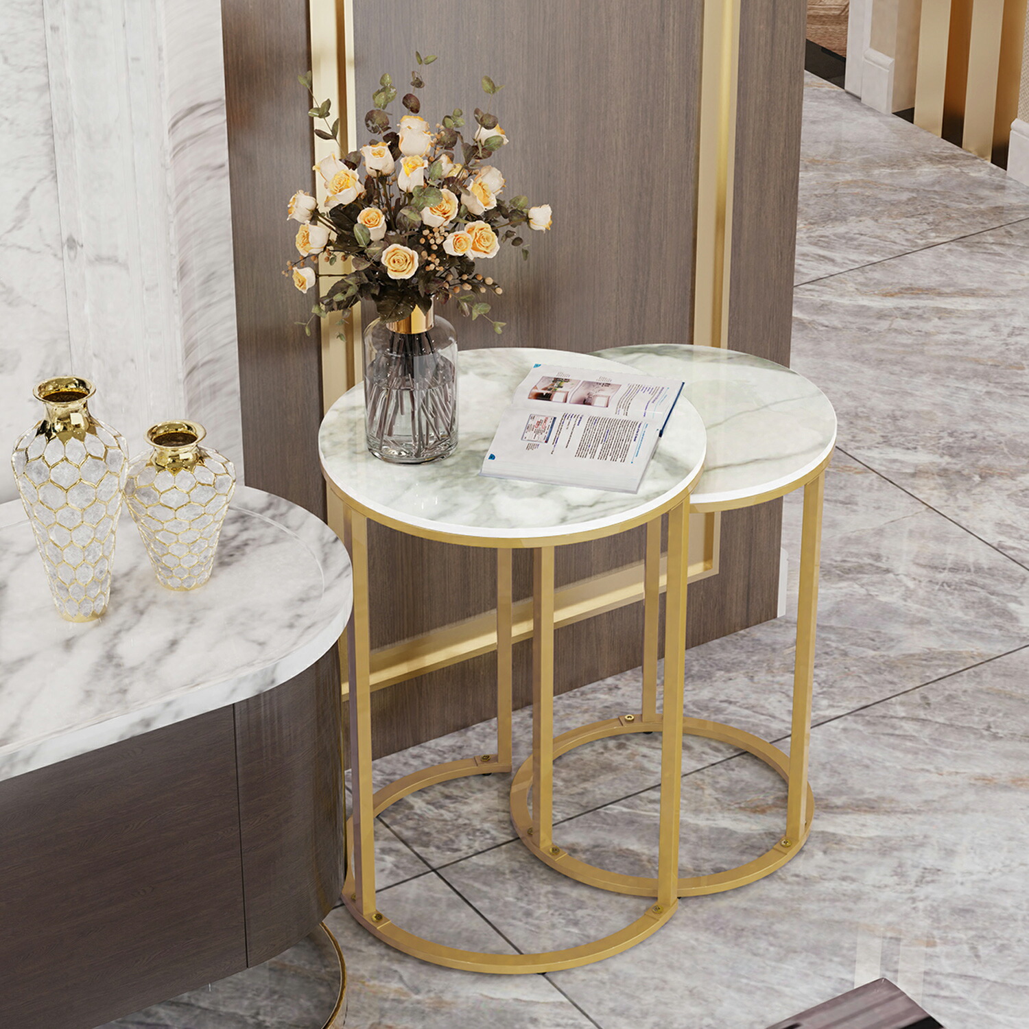 楽天市場】FATIVO ネストテーブル サイドテーブル 丸 大理石 2個セット