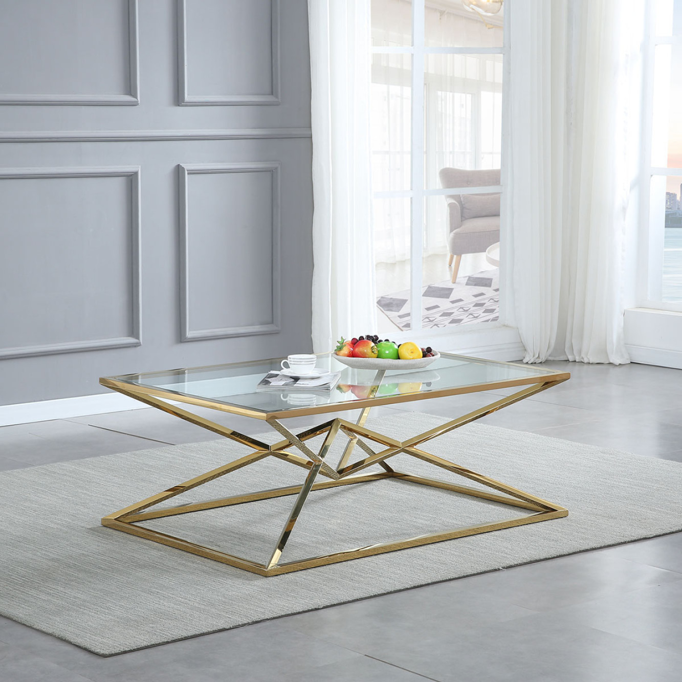 楽天市場】[幅120×奥60×高45cm] VeroMan ゴールド ガラス ローテーブル