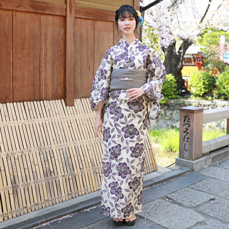 楽天市場】浴衣 セット レトロ 高級綿絽浴衣3点セット「オフホワイト地