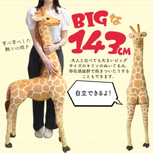 楽天市場】高さ143mの超BIGサイズ！ キリン ぬいぐるみ 大きい リアル