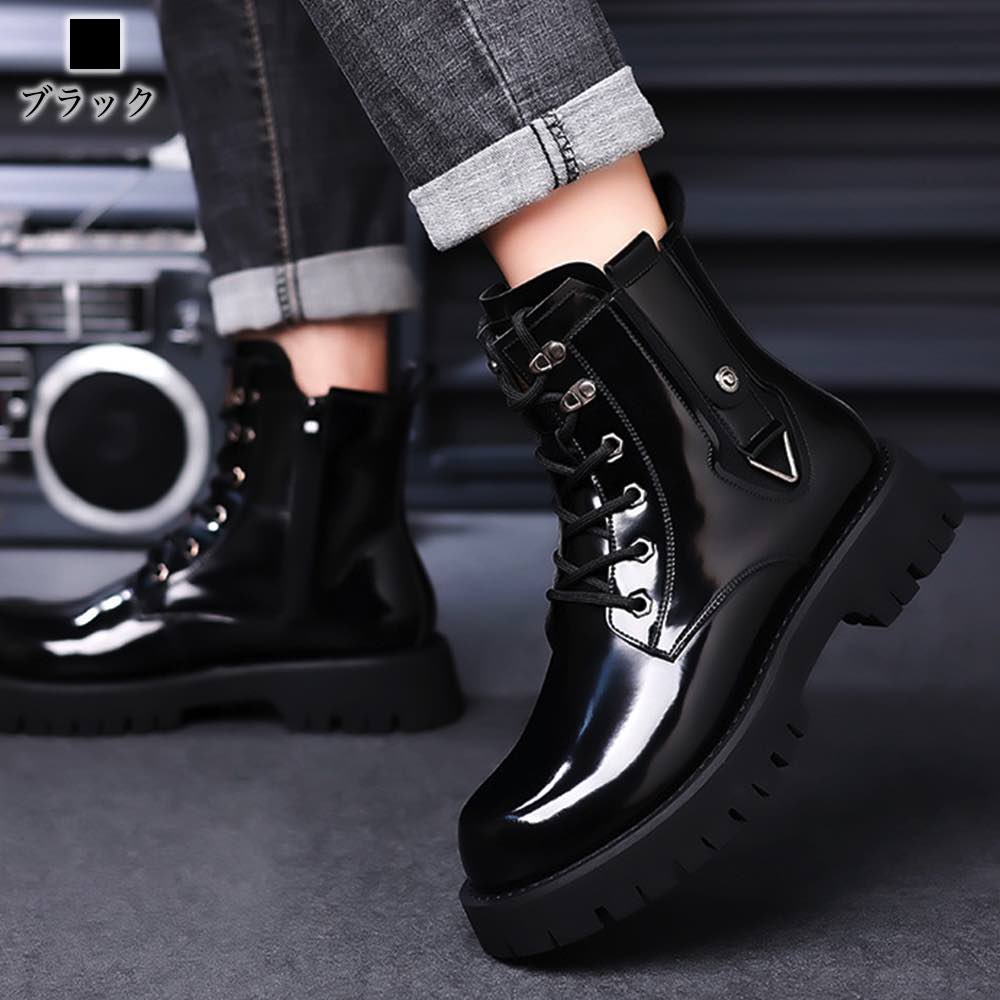 楽天市場】ブーツ メンズ レザーブーツ 靴 黒 軽い 秋 冬 ジッパー