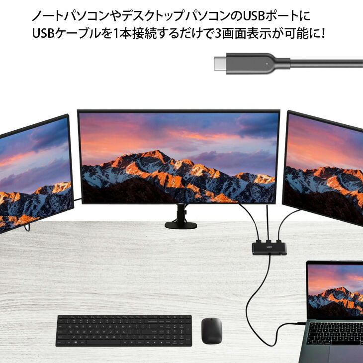楽天市場】いきなり3画面マルチモニタセット USB-C1本で接続完了