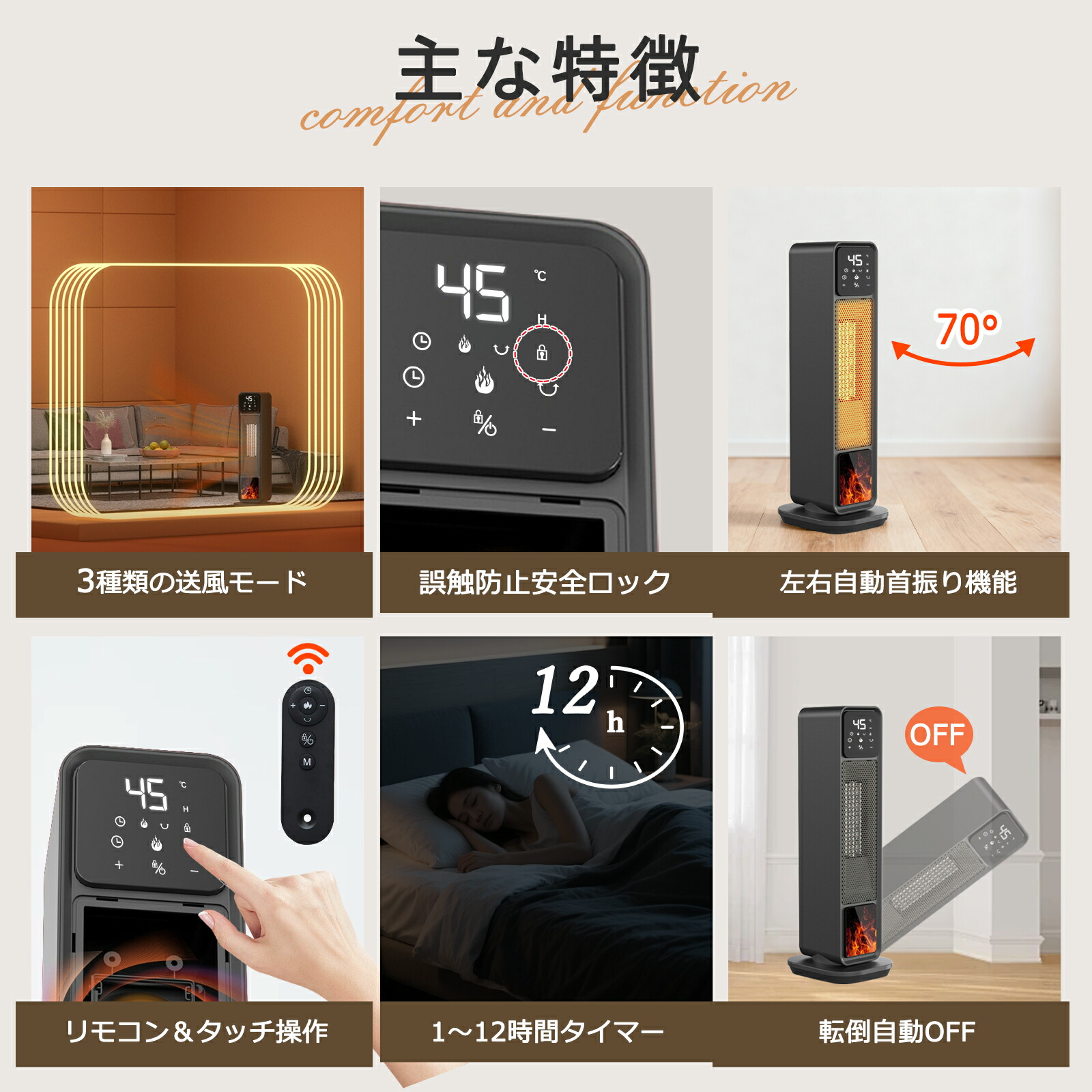 楽天市場】セラミックヒーター 速暖 大風量 省エネ 左右首振り 静音