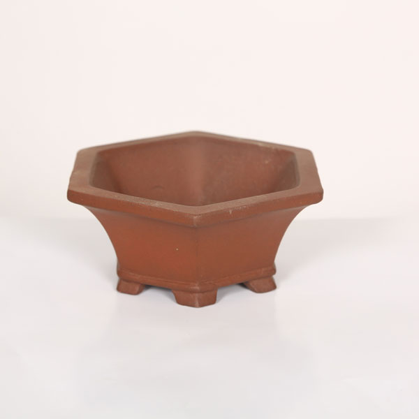 485 盆栽　盆栽鉢　植木鉢　和鉢　美芸 盆栽小鉢：美芸（常滑）六角鬼面足面付鉢 21.5cm*資材 : 遊恵盆栽