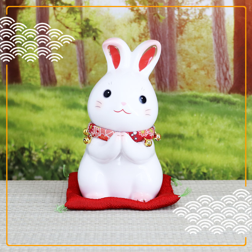 楽天市場】うさぎ ウサギ 兎 卯 置物 陶器 彩絵ふく福お願いうさぎ