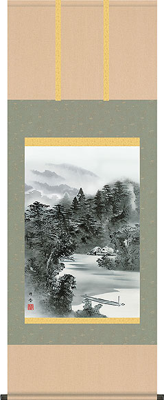 楽天市場】掛軸 掛け軸 水墨山水 上村修香 尺五あんどん 約横54.5×縦