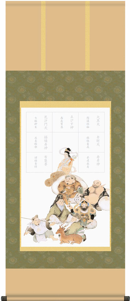楽天市場】七福神集印軸 掛け軸タイプ 約横54.5×縦134.5cmb7116 集印軸