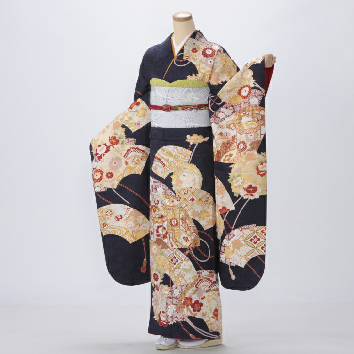 楽天市場】【中古】【購入品】振袖 フルセット Mサイズ 古典柄 青・紺