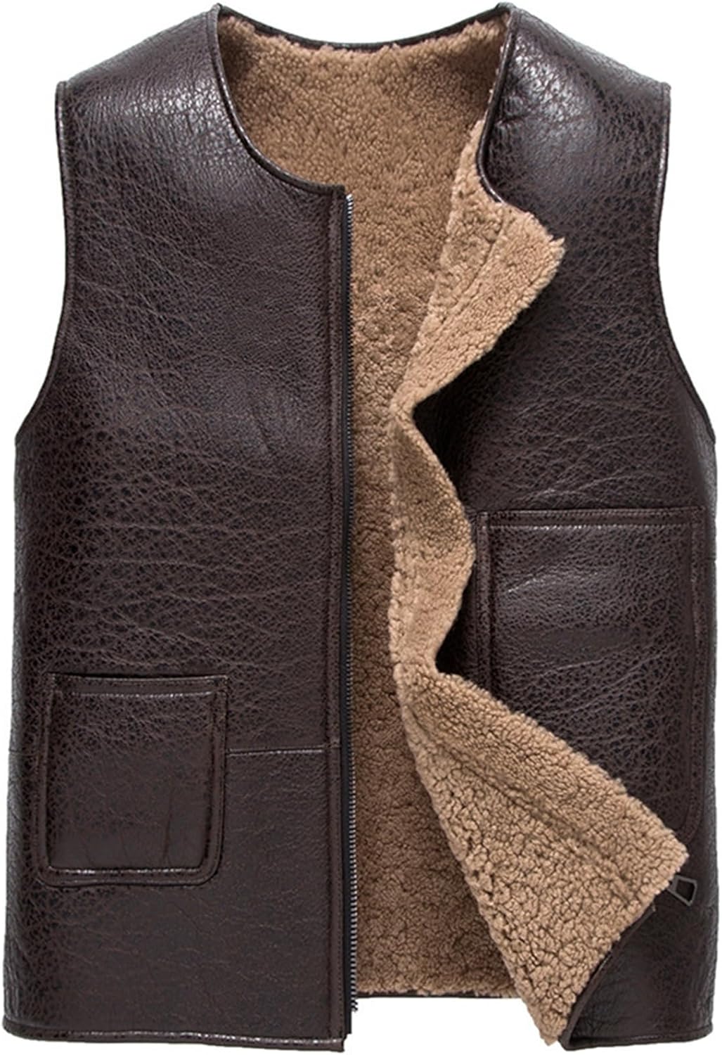 楽天市場】秋冬 ウールムートンベスト ラム革 レザーベスト 丸首
