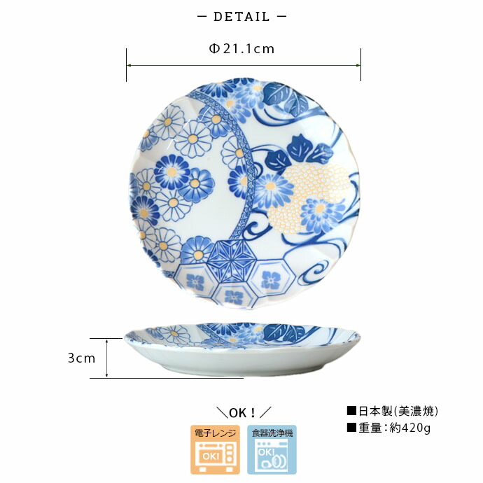 楽天市場】美濃祥瑞 藍菊 21cm 皿 | 丸皿 浅皿 中皿 大皿 取皿 取り皿