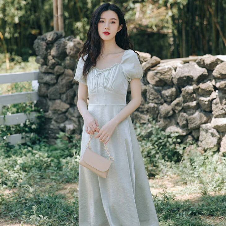 楽天市場】送料無料 パフスリーブ ドレスワンピ スクエアネック お姫様