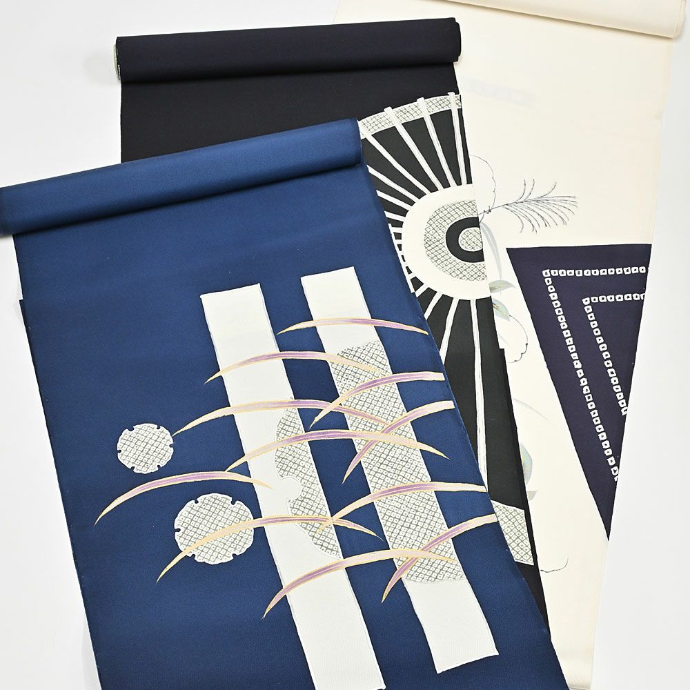 お仕立て代込＞名古屋帯 染め帯 九寸帯 塩瀬 傘 黒 お太鼓柄 未仕立て