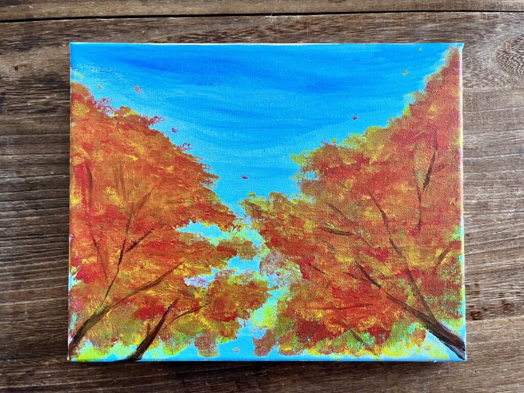 アクリル絵の具でキャンバスに紅葉を描こう！」ワークショップ | つくりえ