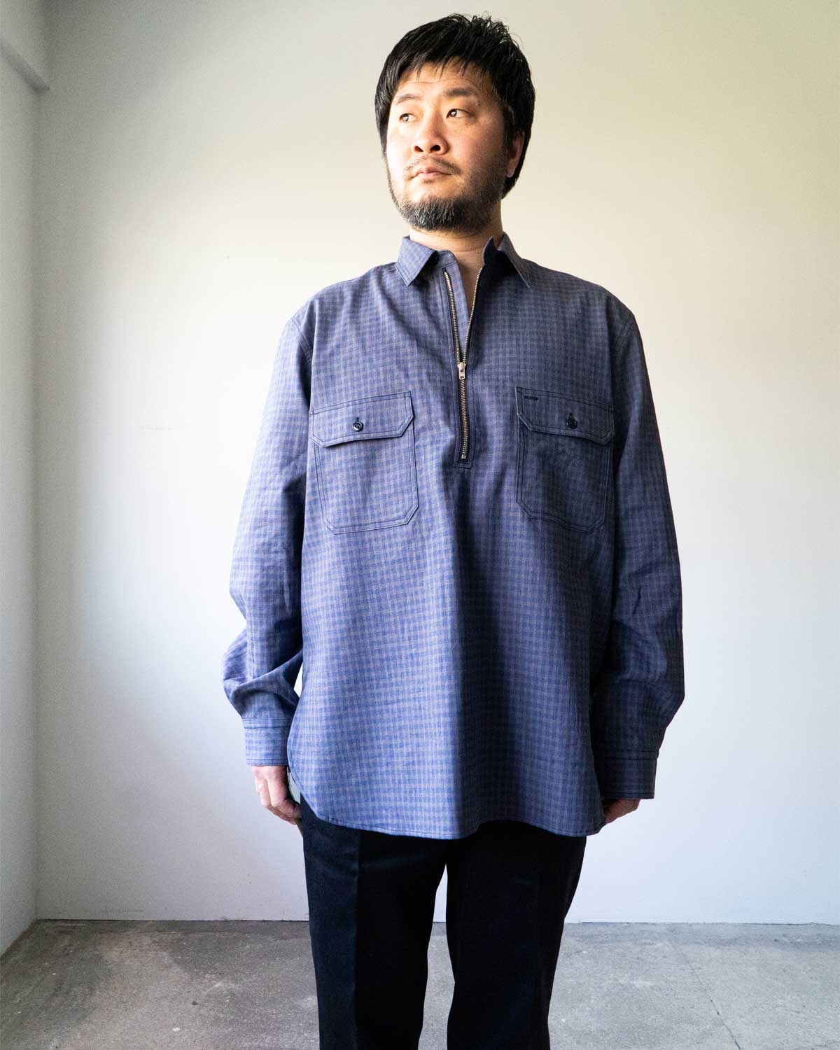 Tranescent / HALF ZIP PULLOVER SHIRTS -blue-
