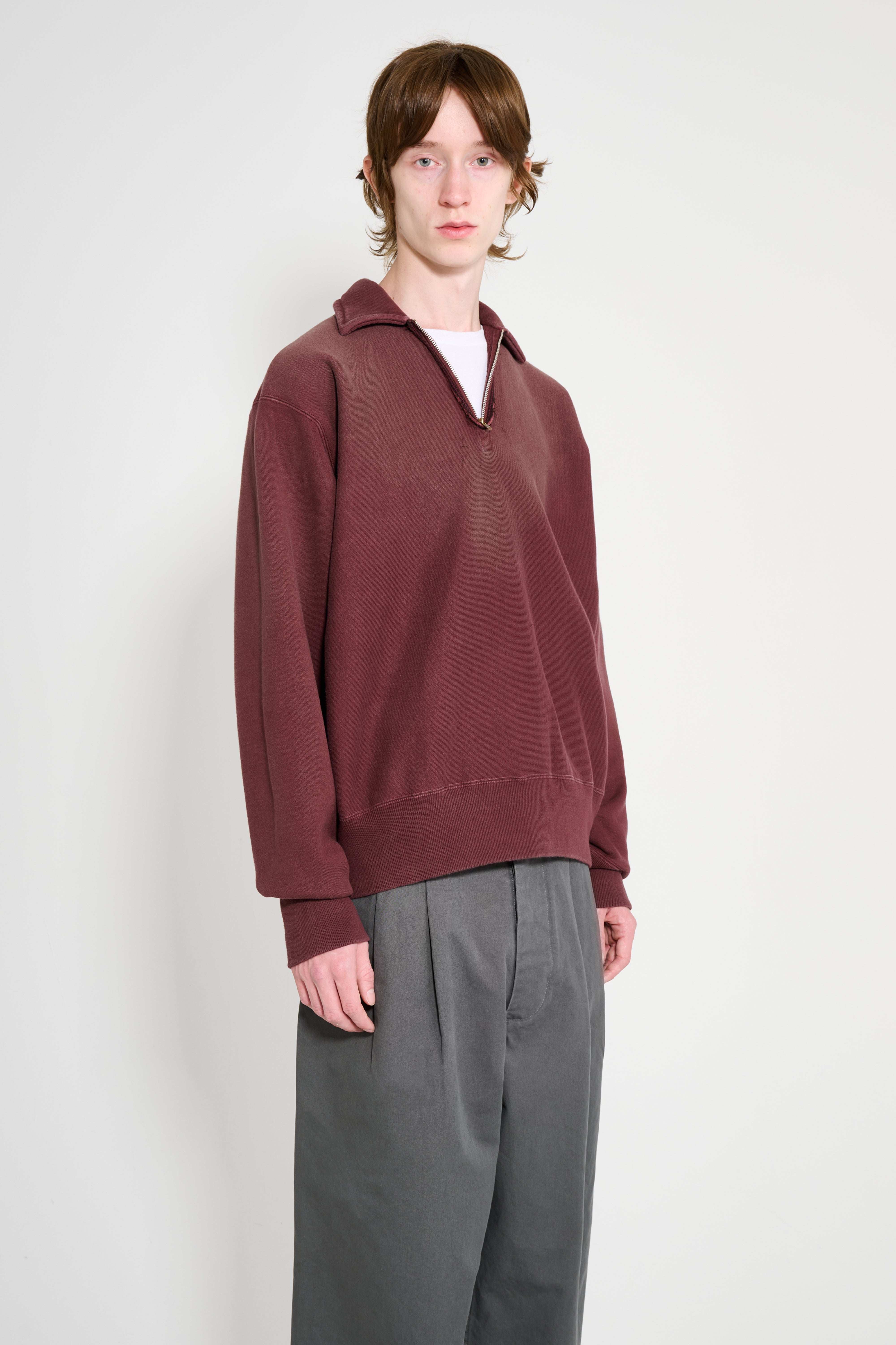 A.PRESSE Vintage Half Zip Sweatshirt Burgundy – Très Bien