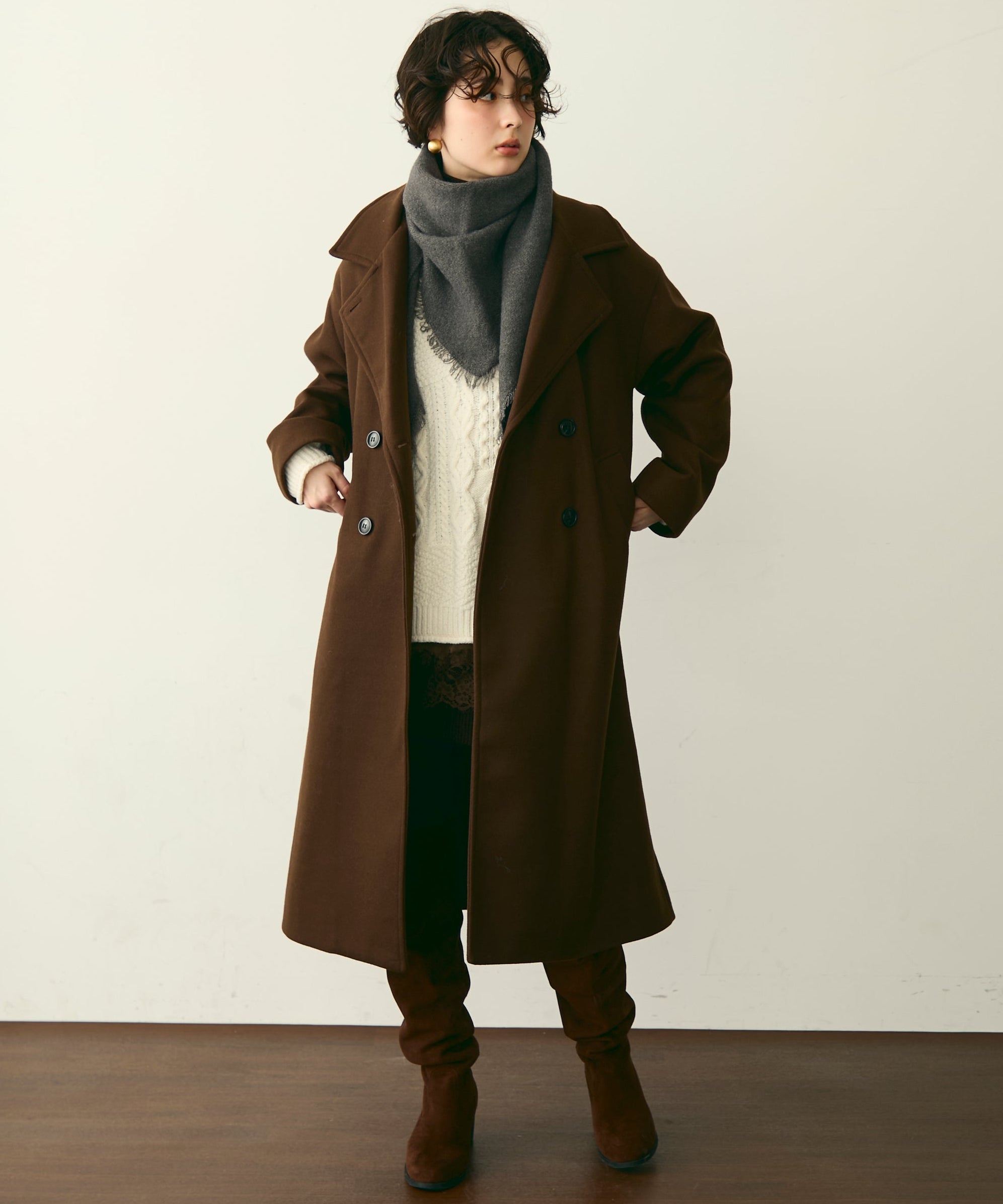 フェイクウールダブルロングコート | Trish