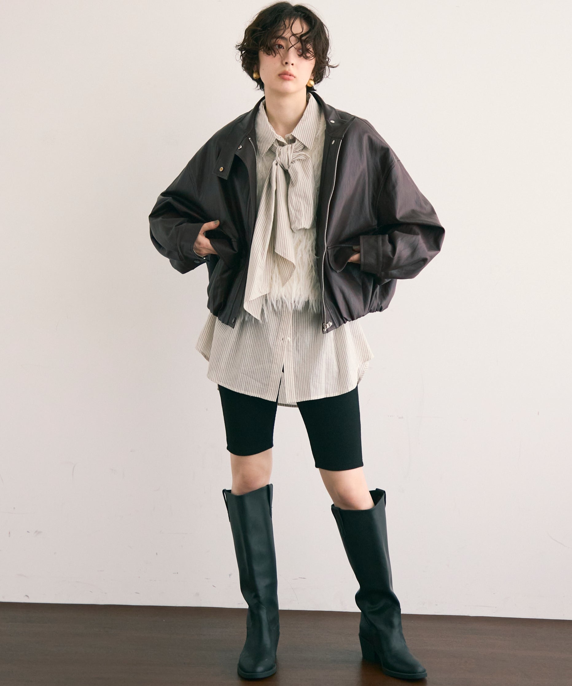 ソフトヴィーガンレザーバルーンブルゾン | Trish