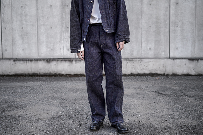 COMOLI -デニム ジャケット, ベルテッドパンツ, ワークジャケット