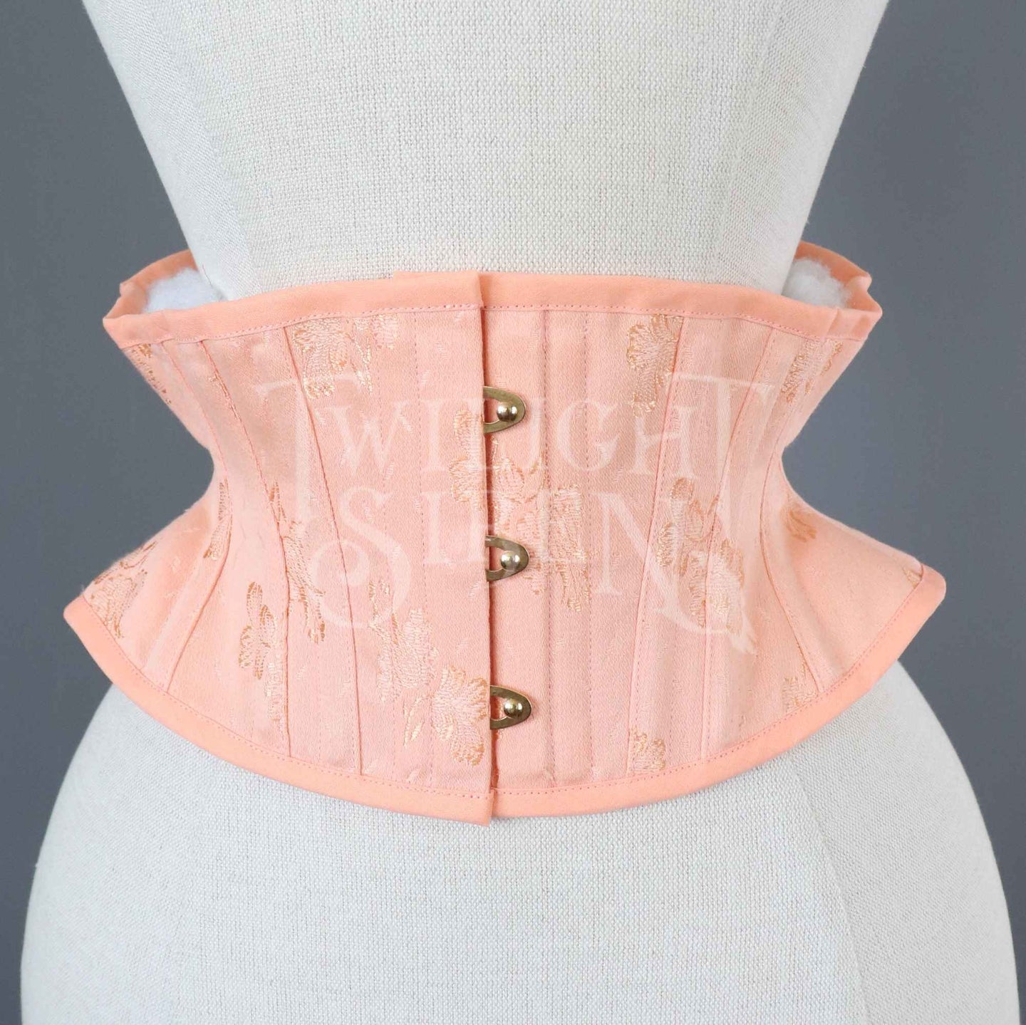 21 INCH WAIST ELIZA SALMON FLORAL COUTIL CORSET BELT (LARGE