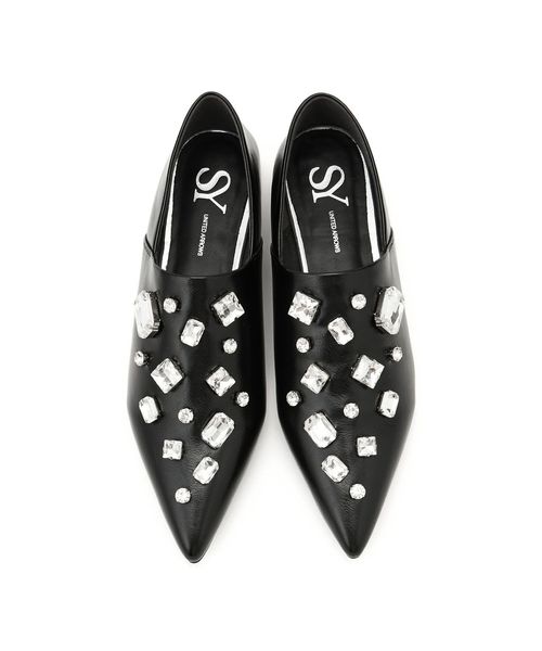 OHGA♡ビジュー付き黒サテンフラットシューズ♡ OHGA♡ビジュー付き黒