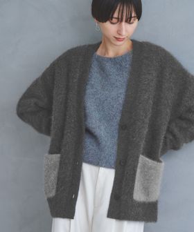フォックスカシミヤ スパンコール ミドル カーディガン