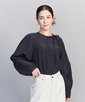 キュプラ リボンタイノーカラーブラウス