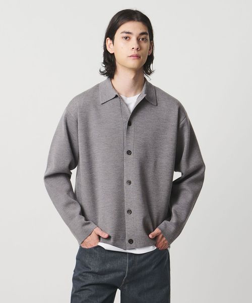 ウール カシミヤ スウェット ポロカラー カーディガン