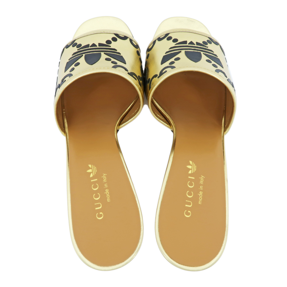 名東】【GUCCI】グッチ アディダス コラボ サンダル ゴールド ブラック