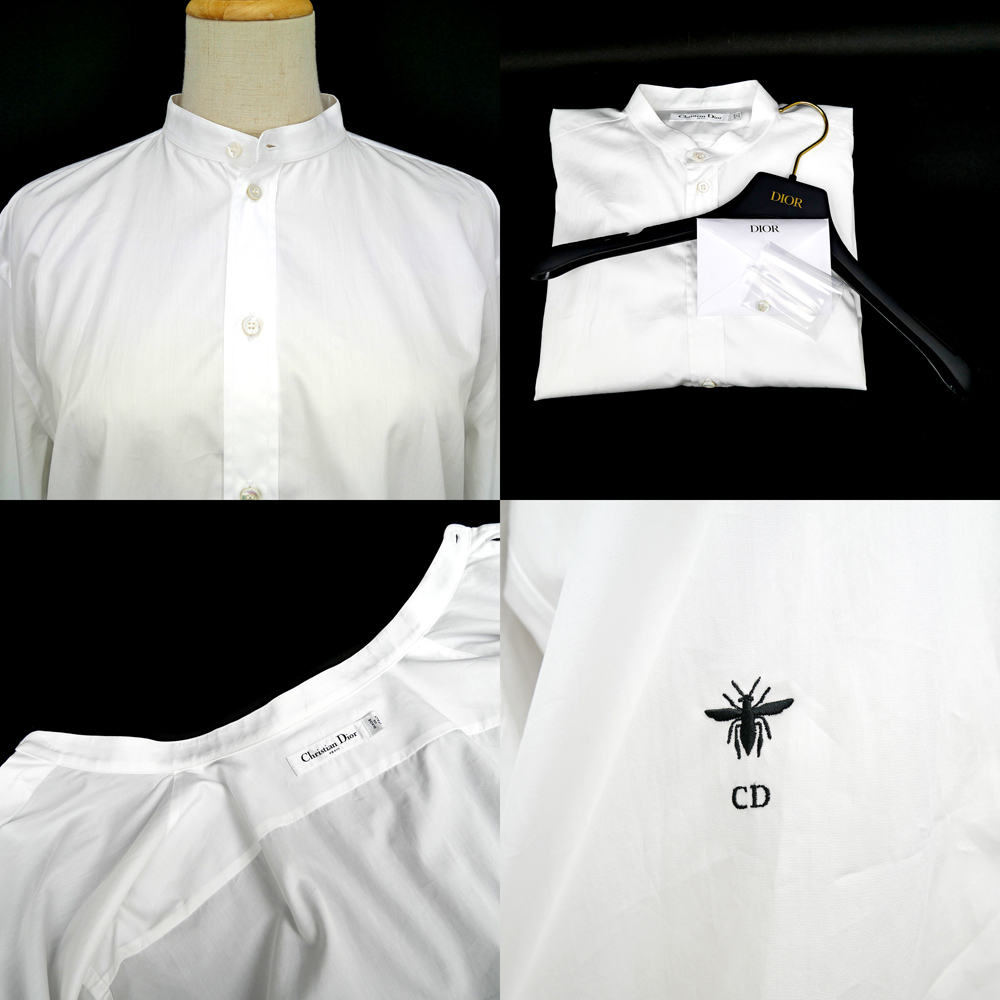 名東】【CHRISTIAN DIOR】ディオール ブラウス ノーカラー ビー 白
