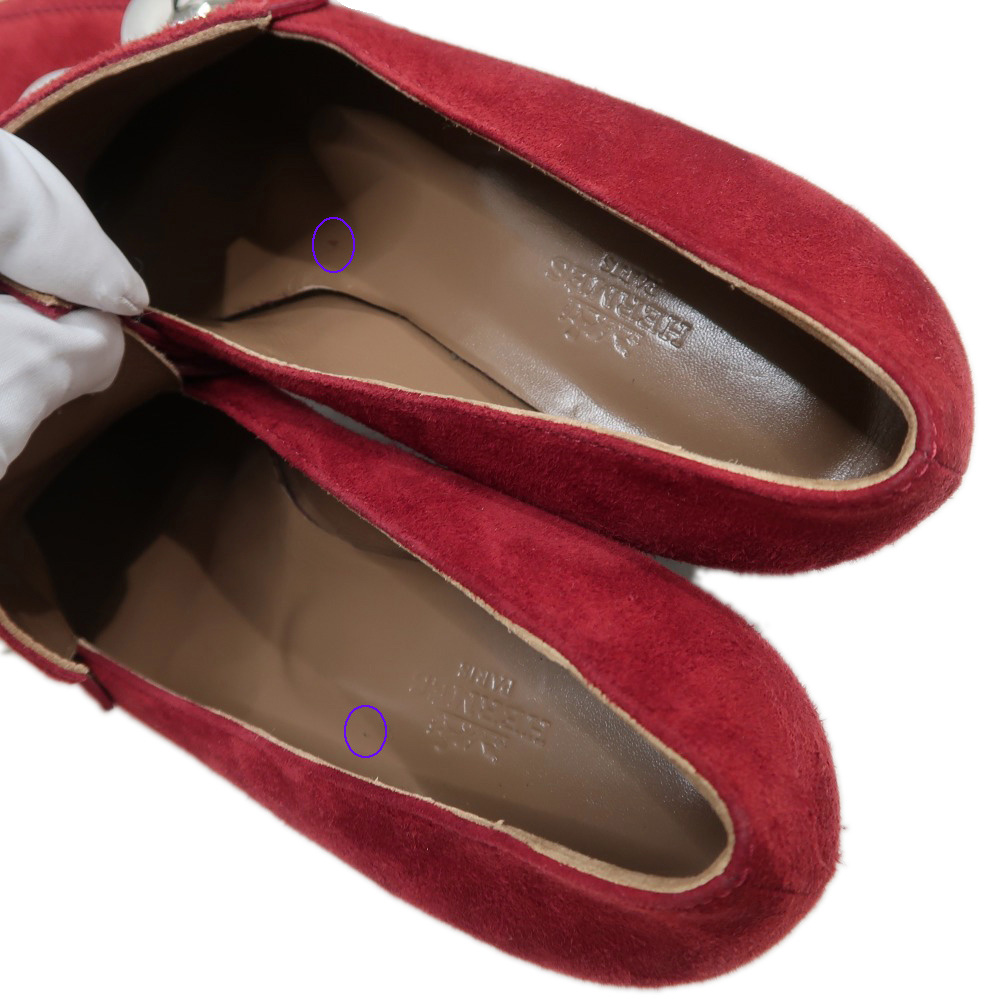 名東】【HERMES】エルメス スタッズ パンプス 37 赤系 スウェード