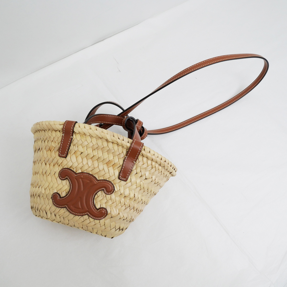 名東】【CELINE】セリーヌ ミニトリオンフ パニエ ナチュラル タン