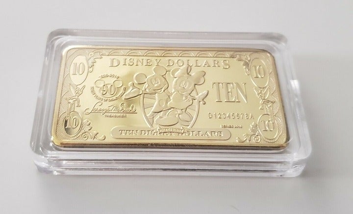 Rare Genuine Disney Dollars $10 Gold 90th | Mercari
