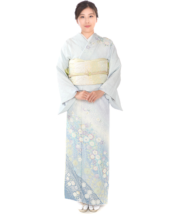 訪問着レンタル｜桂由美 淡い青に辻が花｜H0353｜M｜宅配着物レンタル