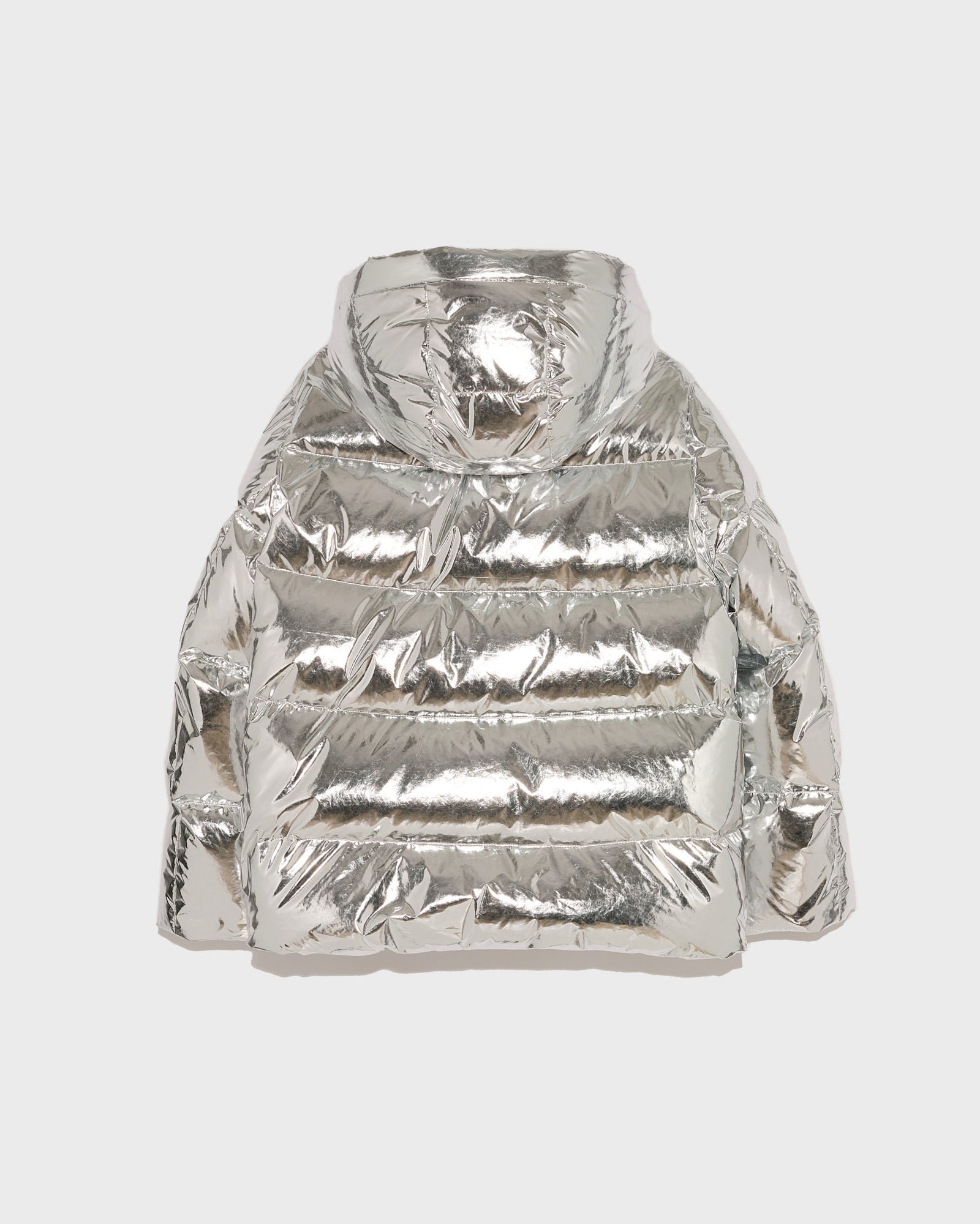 Hooded down jacket in shiny laminated nylon - Silver - Winter Sale