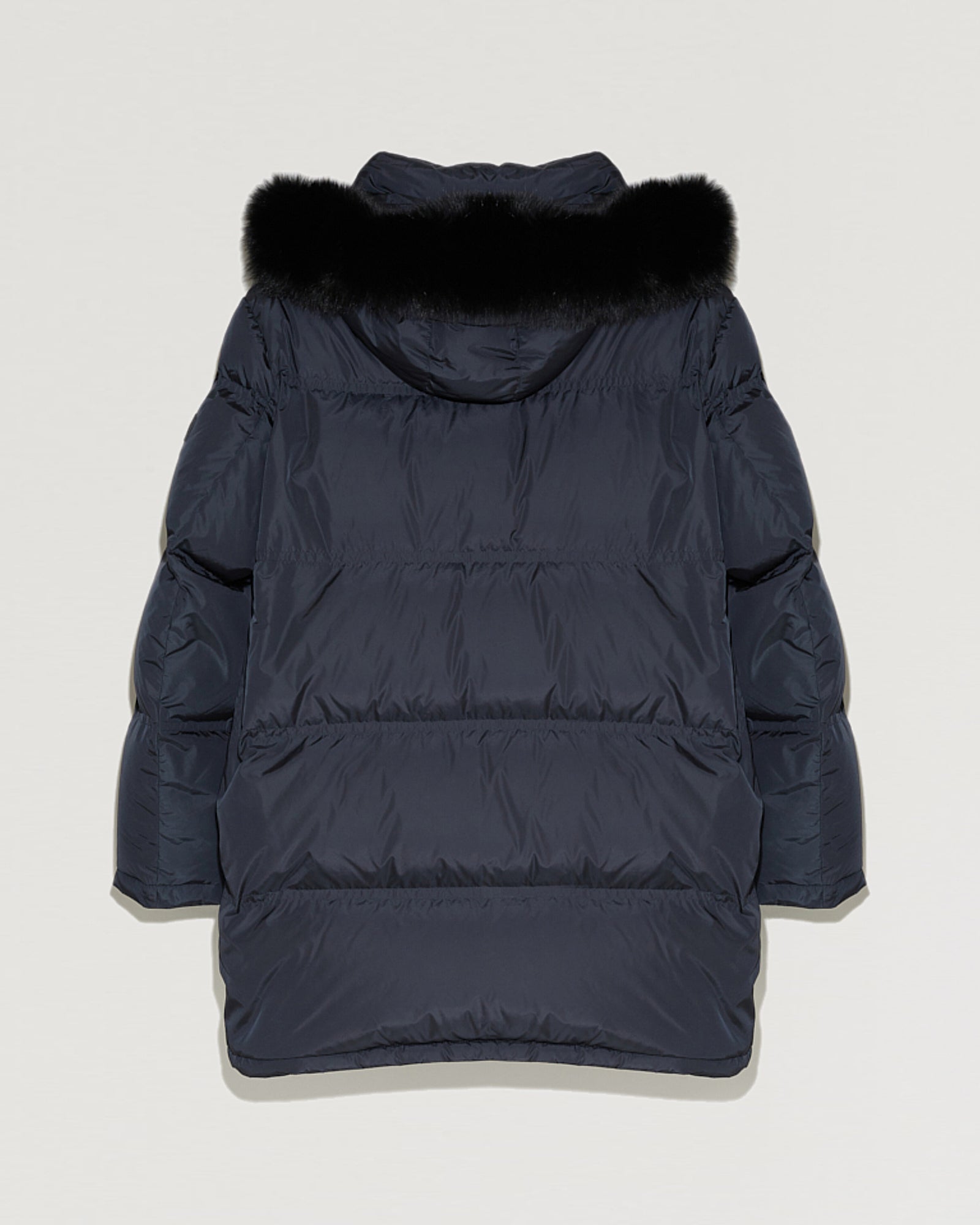 Hooded down jacket with fox fur - Navy - Winter sale – Yves Salomon US