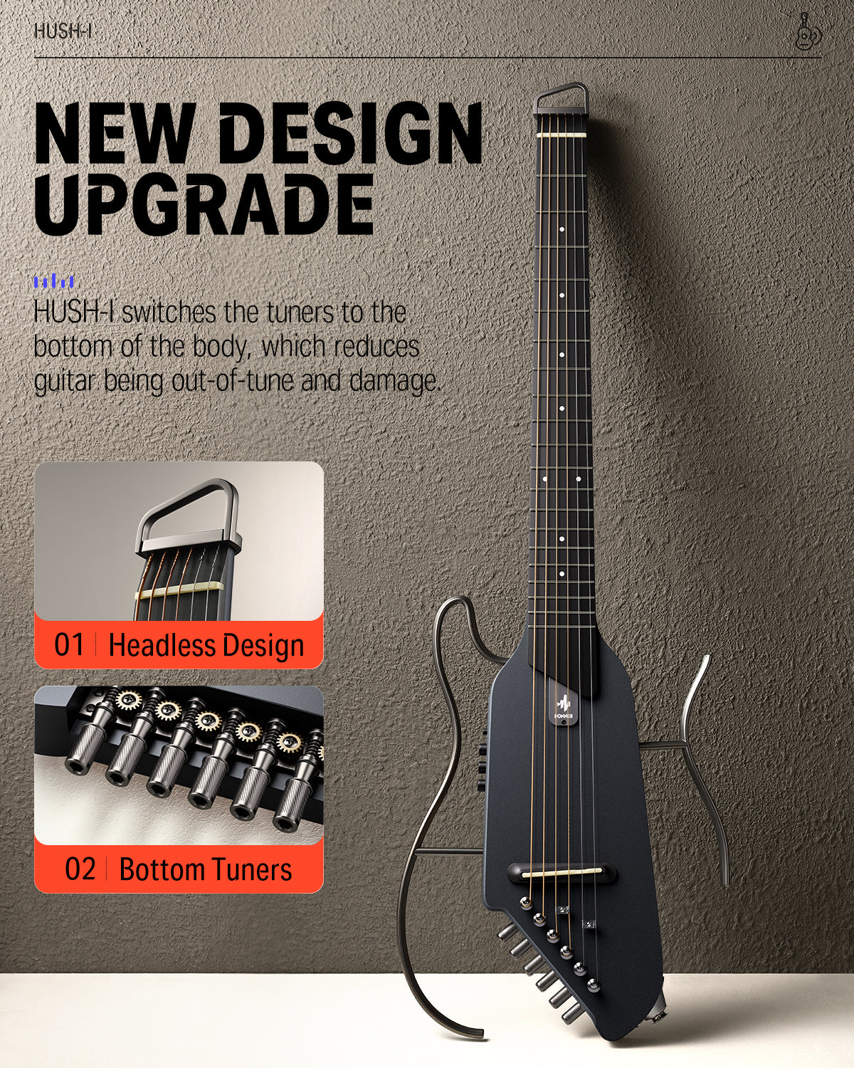 HUSH-I Acoustic-Electric Guitar Kit for Travel Silent Practice Donner