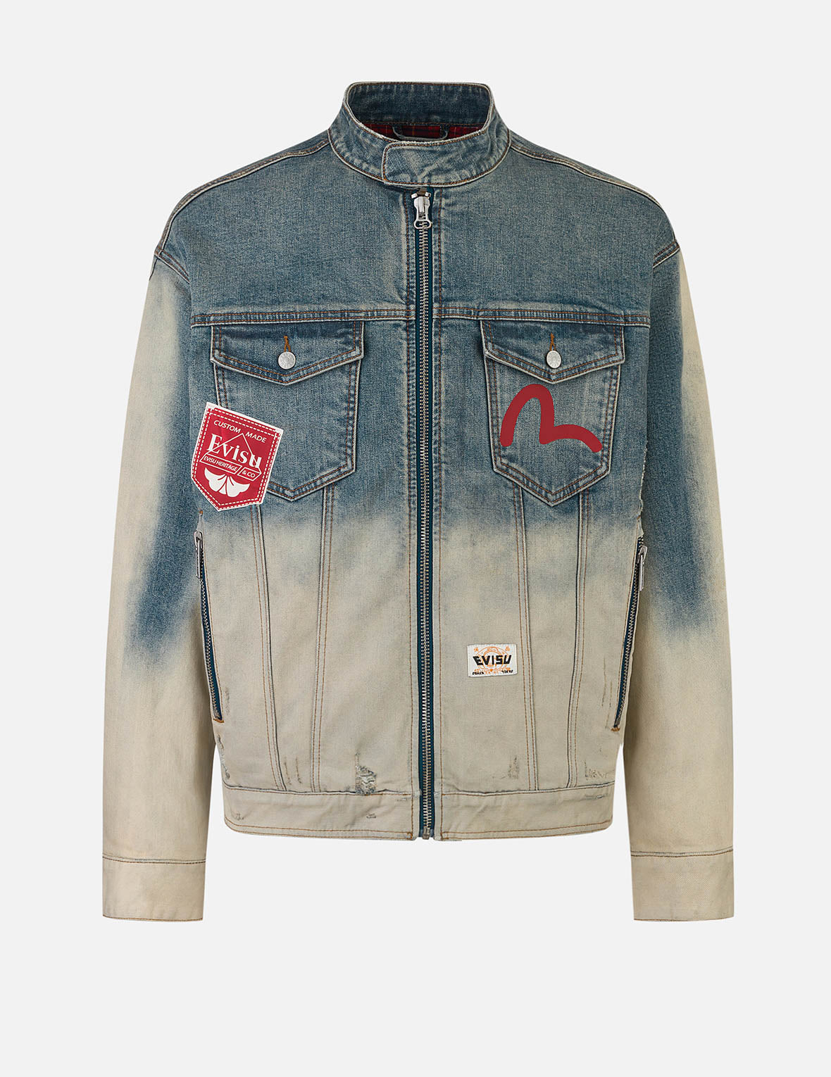 Ebisu Print and Multi-Pocket Loose Fit Biker Denim Jacket – EVISU