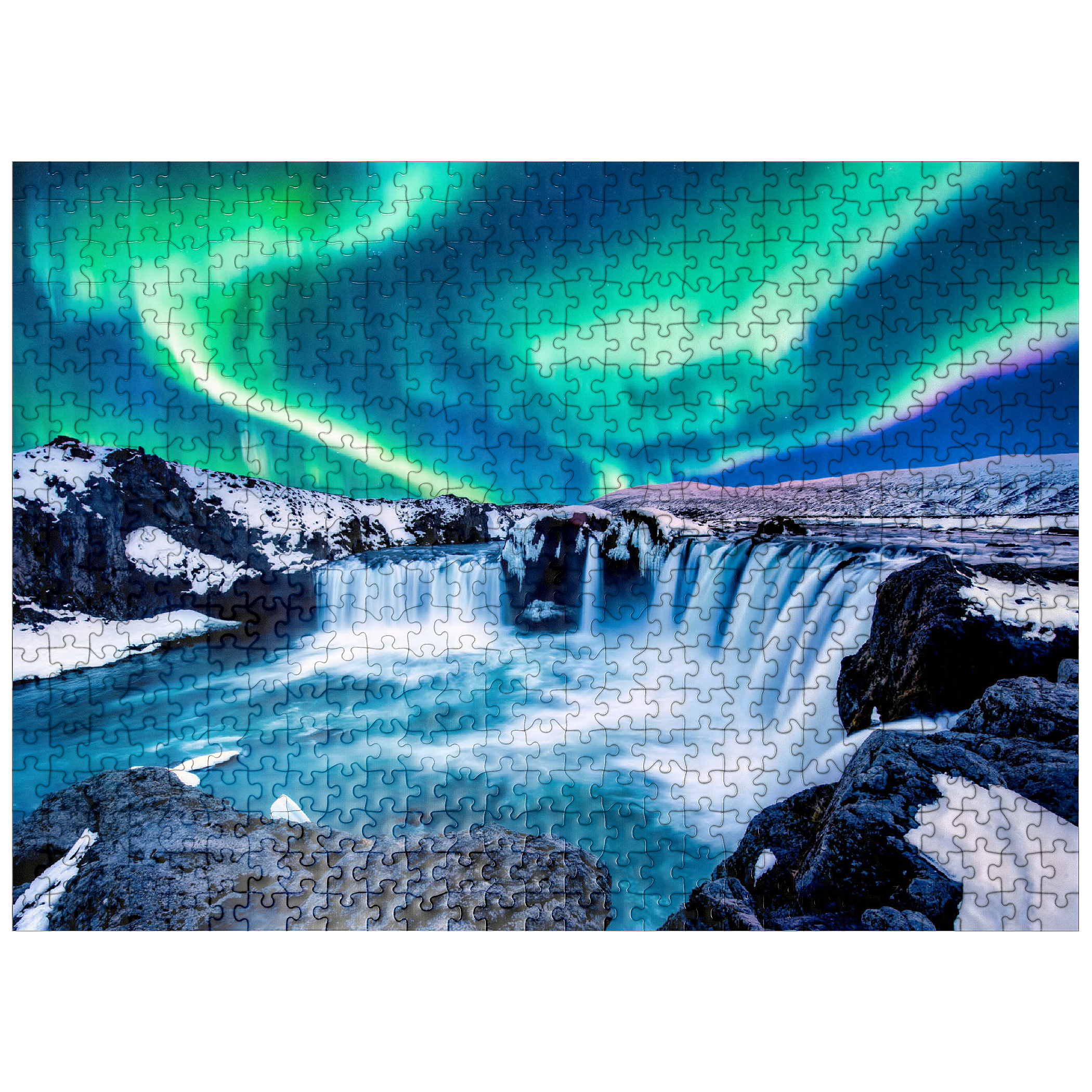 Northern lights over Godafoss waterfall in Iceland – MyPuzzle.com USA