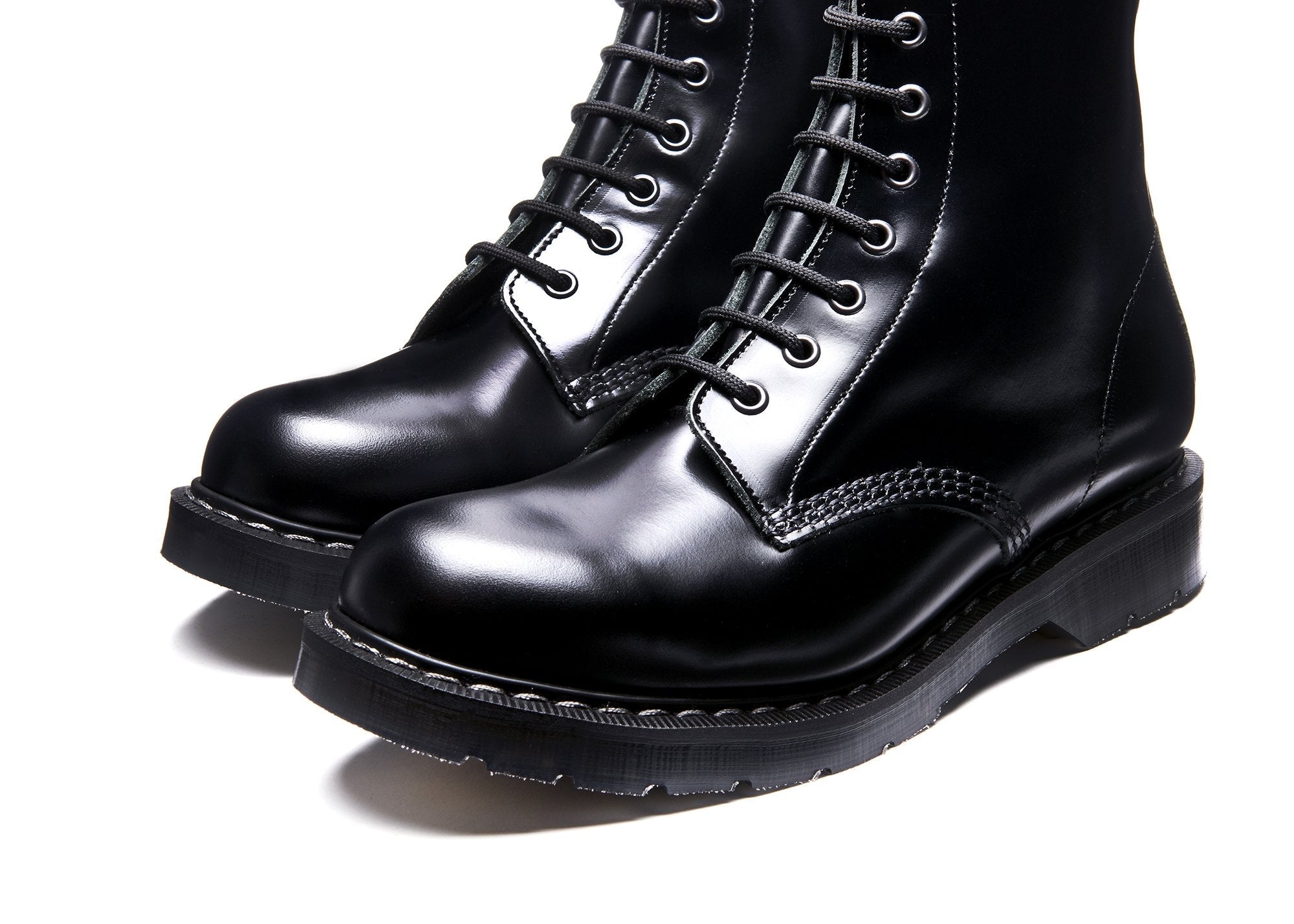 Black Hi-Shine 8 Eye Zip Derby Boot | Solovair | Handmade in
