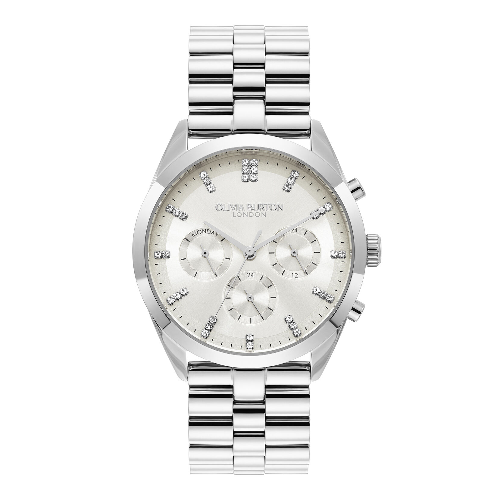 Sports Luxe 38mm City Classic Multifunction Silver Bracelet Watch