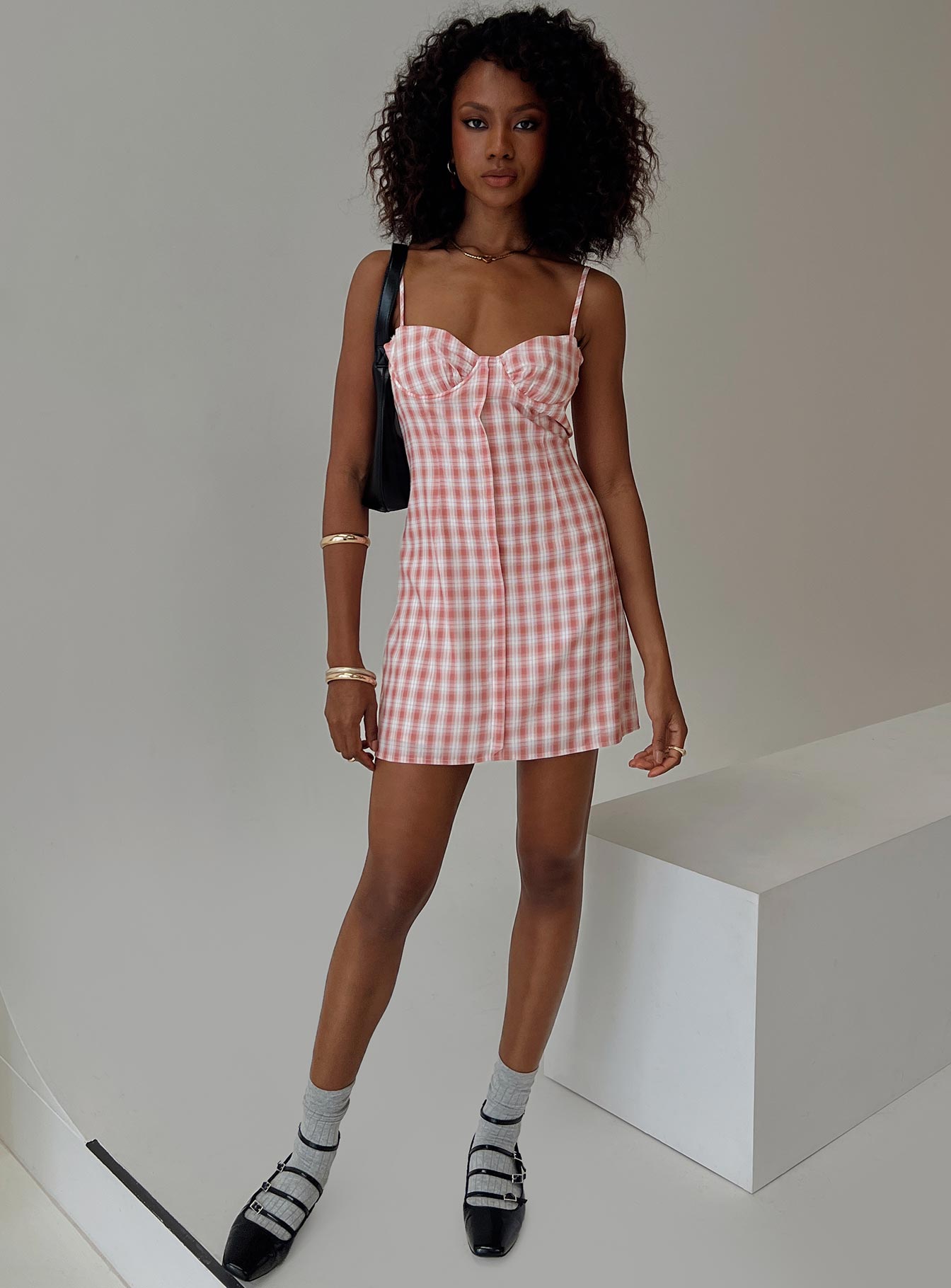 Poto Mini Dress Pink Check | Princess Polly