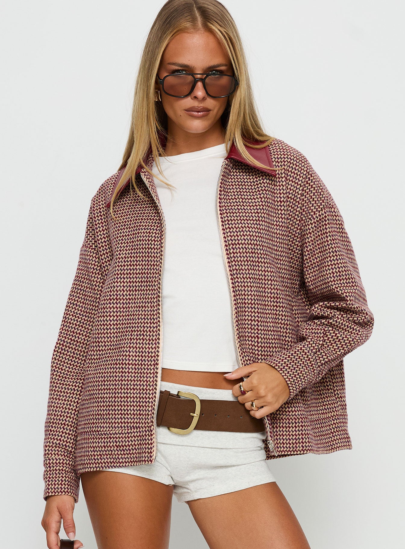 End Of The Day Collared Jacket Red Multi | Princess Polly